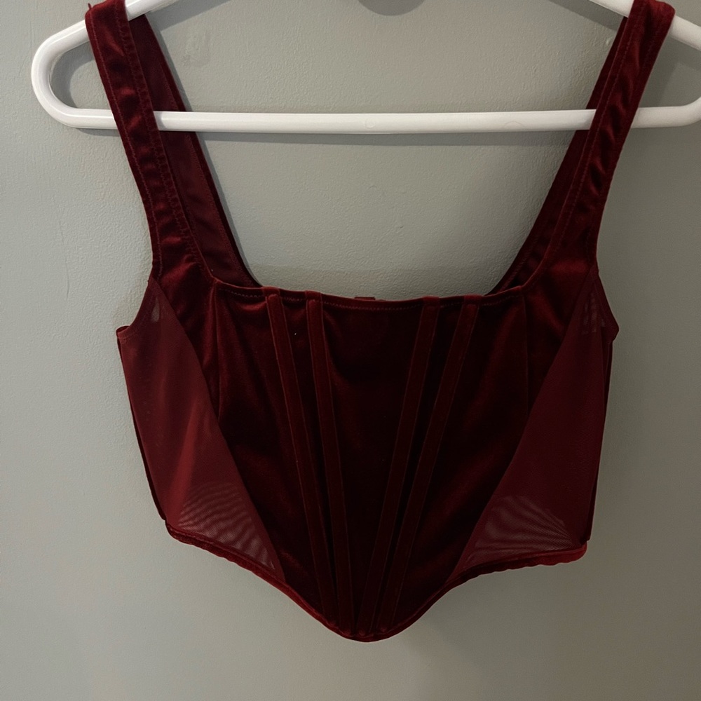 Forever 21 Burgundy Velvet Corset Crop Top